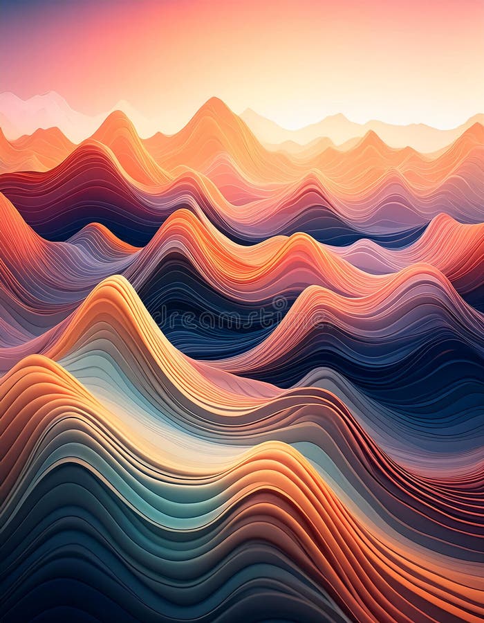A mesmerizing abstract landscape of swirling colorful mountains under dramatic sky generative ai royalty-vrije illustratie