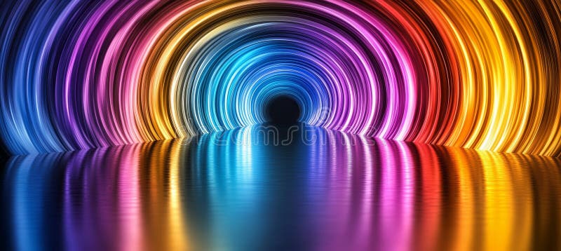 Mesmerizing Abstract Neon Light Tunnel Creating an Optical Illusion with Colorful Vortex Effect royalty free illustration