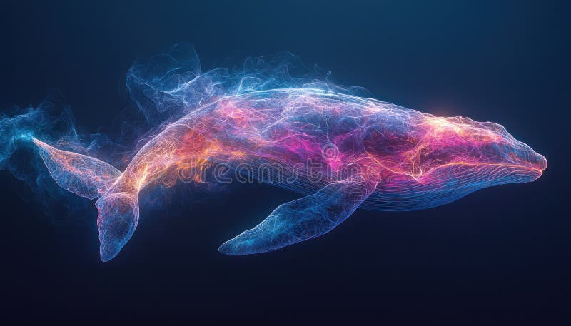 Mesmerizing abstract representation of whale, visualized with vibrant colors and swirling patterns, evokes sense of royalty free stock photos