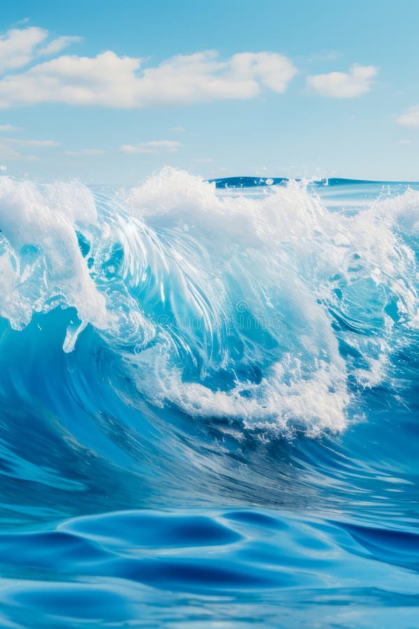Mesmerizing azure wave, cresting majestically on clear blue sky
