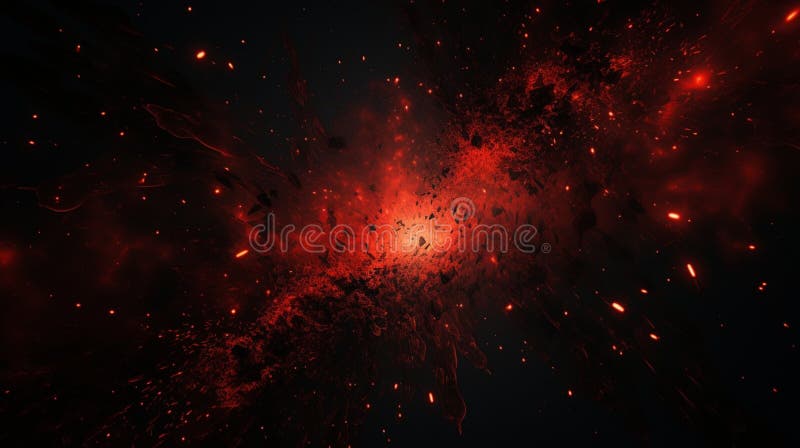 Ephemeral Dance of Crimson: A Black Canvas Adorned with Vibrant Red Particles - AI Generative royalty free stock image