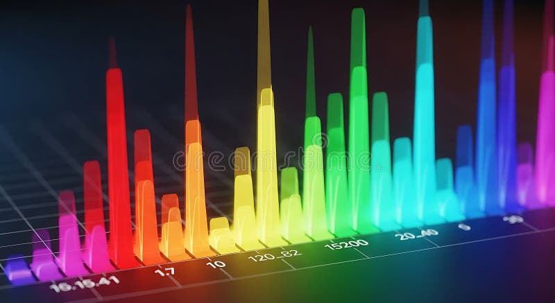Colorful 3D data visualization bar chart analysis stock illustration