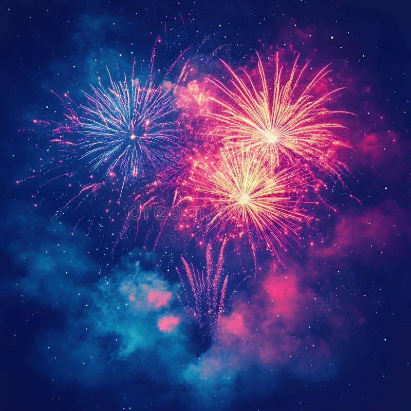 Celestial fireworks display illuminating the night sky with vibrant colors royalty free illustration