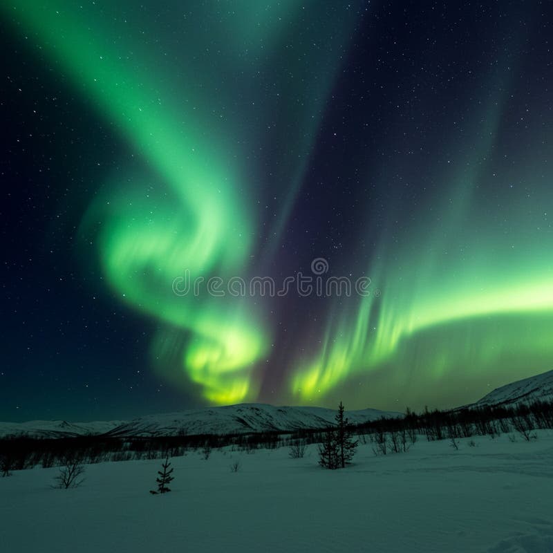 A mesmerizing display of the Northern Lights (Aurora Borealis) illuminates the night vector illustration