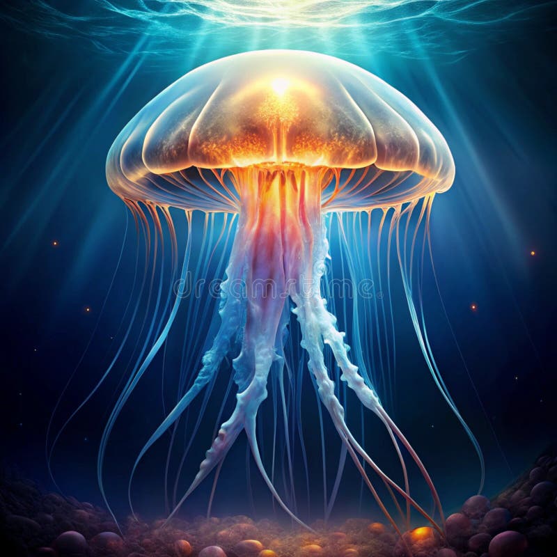 Glowing jellyfish floating in the ocean vector illustration