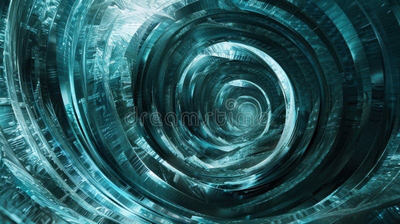 Mesmerizing journey through a swirling, icy blue vortex creates an impactful visual experience stock illustration
