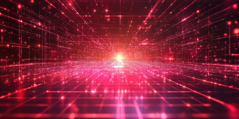 A mesmerizing journey through a vast network of interconnected lines and nodes, bathed in a warm, ethereal glow, evokes a sense of royalty free illustration