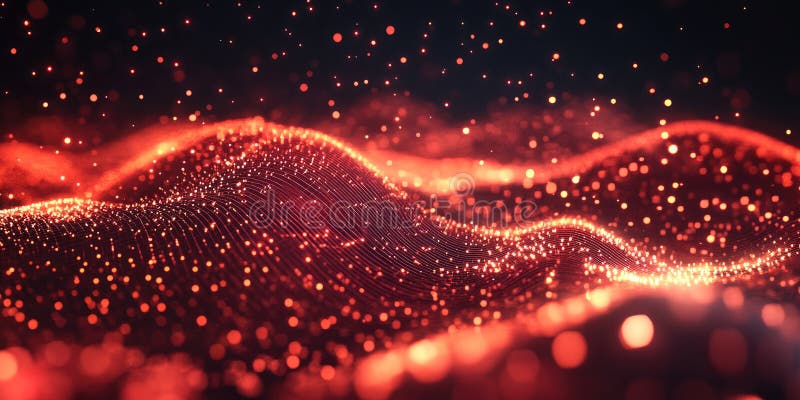 A mesmerizing journey through a vast network of interconnected lines and nodes, bathed in a warm, ethereal glow, evokes a sense of stock illustration