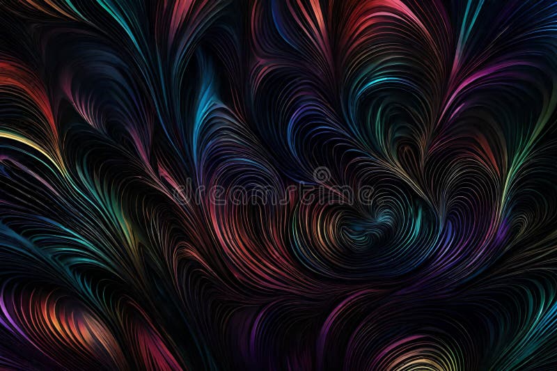 A mesmerizing mixture of RGB colors swirling and merging over a dark background. Abstract art featuring vibrant hues in dynamic royalty free illustration
