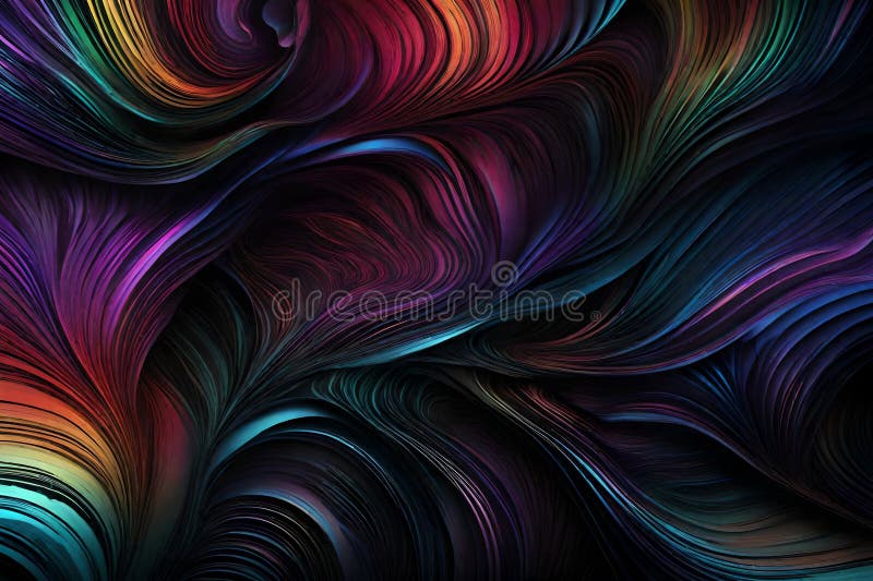 A mesmerizing mixture of RGB colors swirling and merging over a dark background. Abstract art featuring vibrant hues in dynamic stock illustration