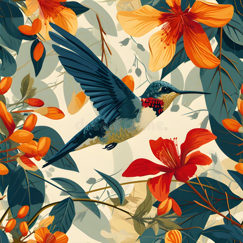 Organic Pattern that Celebrates the Delicate Grace of a Hummingbird in