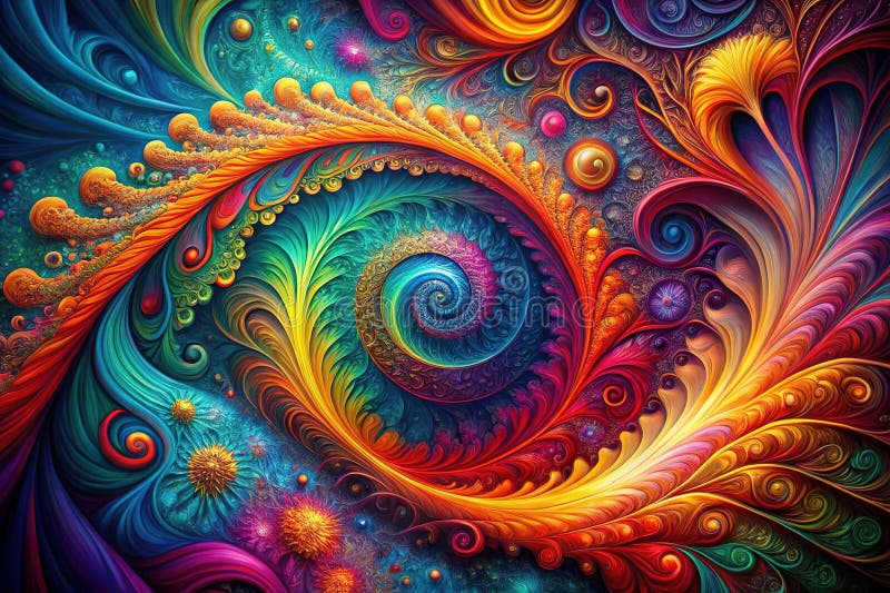 Mesmerizing Psychedelic Swirls a Vibrant Abstract Background for Your Digital Oasis stock illustrationer