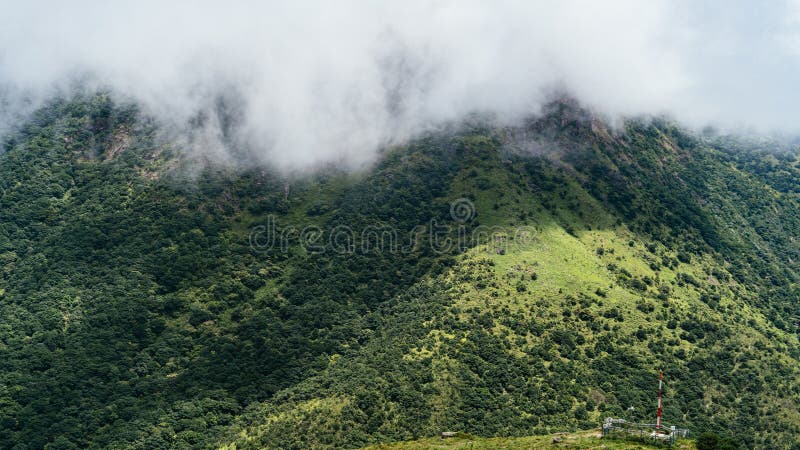 Mesmerizing scenery of foggy mountains stock photos