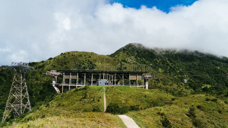 Mesmerizing scenery of mountains with blue sky in the background stock photo