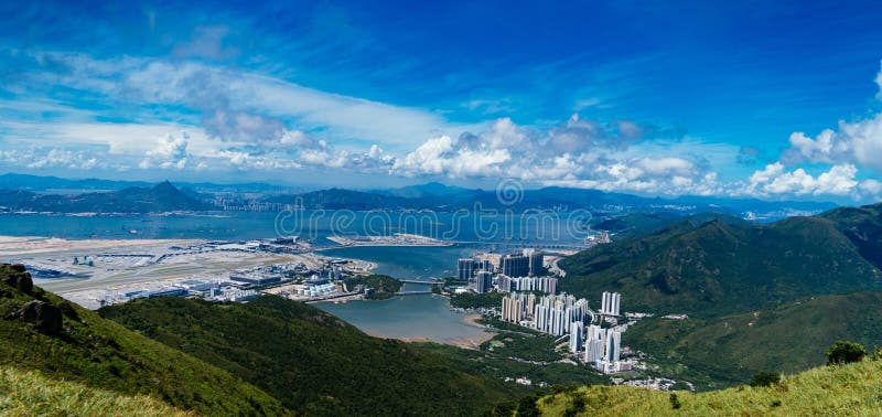 Mesmerizing scenery of mountains with blue sky in the background stock photo