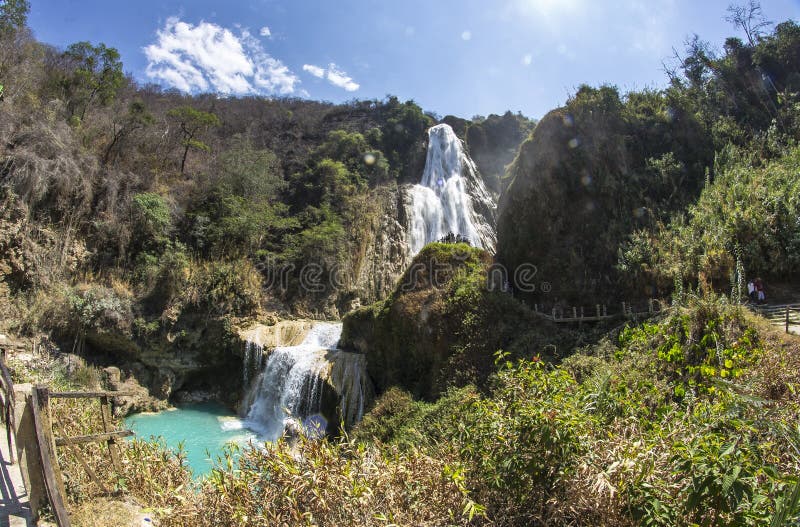 Mesmerizing scenery of a waterfall cascade in the forest royalty free stock photos