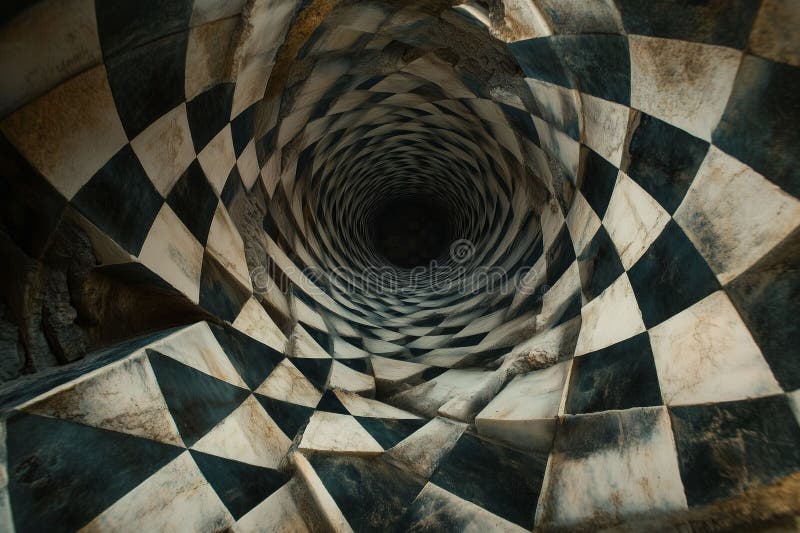 Mesmerizing spiral staircase with checkered pattern. stock illustration