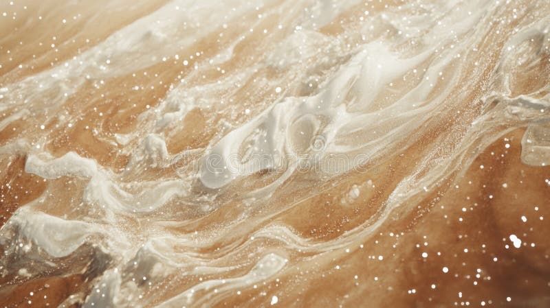 Mesmerizing swirling patterns of white cream on rich coffee surface with sparkling accents royalty free stock photos