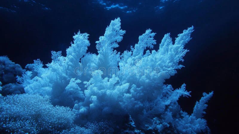Mesmerizing Underwater Ballet of Bioluminescent Coral Unfolds royalty free illustration