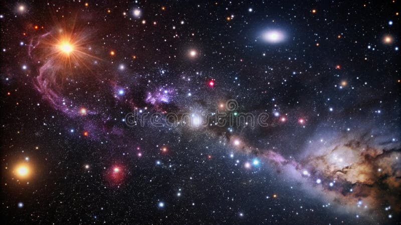 A mesmerizing view of the cosmos, showcasing a vibrant array of stars and nebulae against a dark, velvety backdrop stock photos