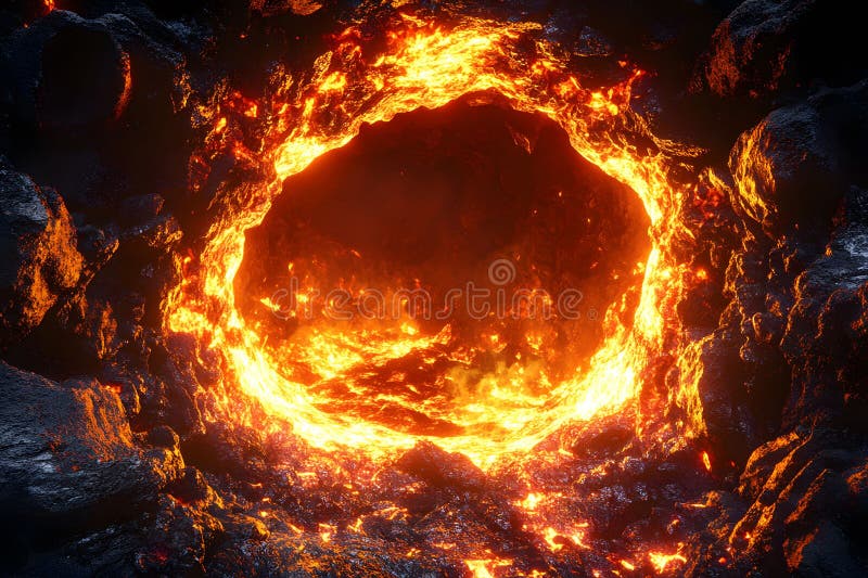 Fiery Lava Cave Core with Glowing Magma and Rugged Rock Generative AI royalty free illustration