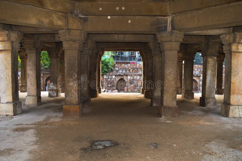 A mesmerizing view of hauz khas lake and garden from the hauz khas fort at hauz khas village at winter foggy morning