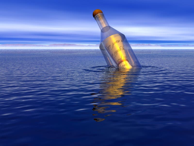 Un messaggio in una bottiglia che galleggia sul mare.