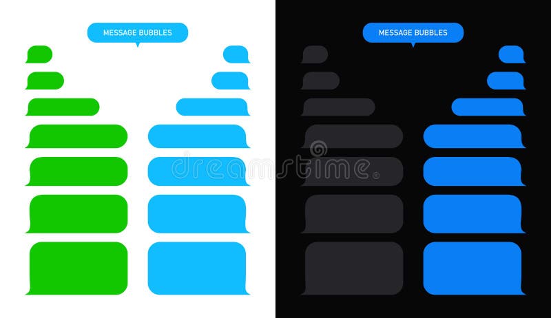 Message bubble for text chat. Box for sms and speech in phone on white and black background. Interface for conversation in