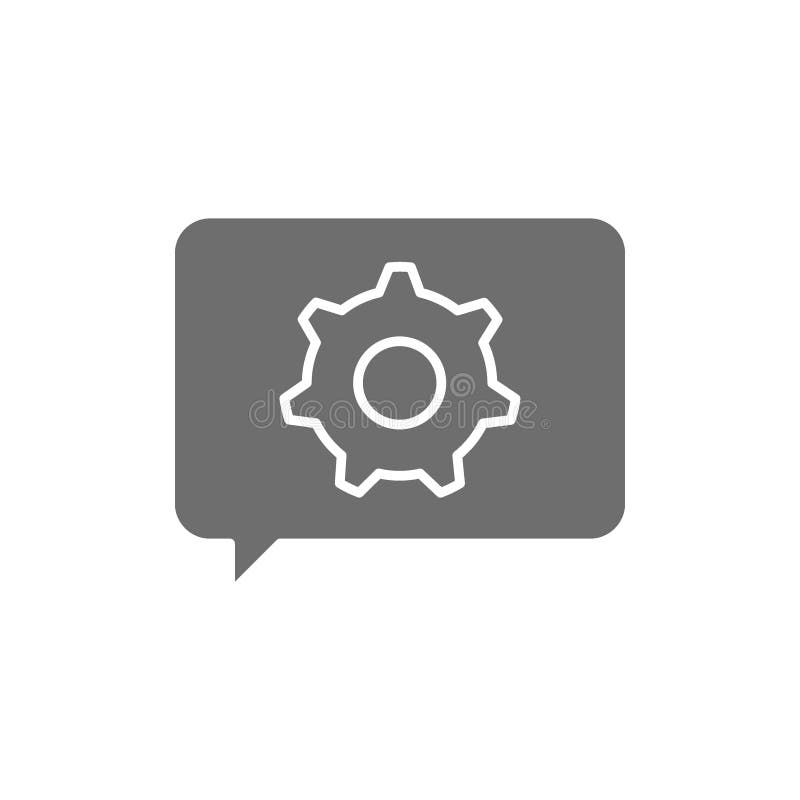 Message with gear wheel, faq, technical assistance grey icon. vector illustration