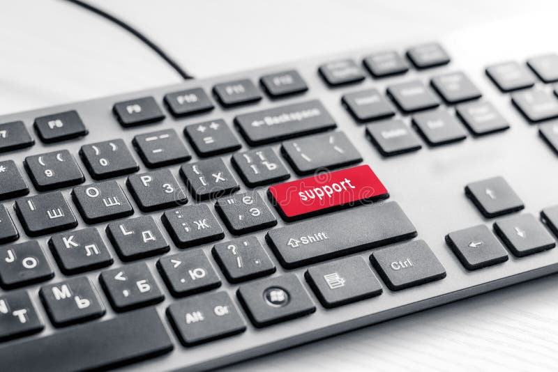 Message on keyboard enter key, online support concepts.