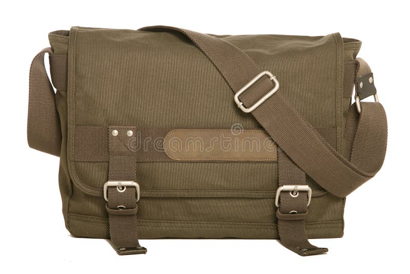 Messenger bag olive green military style isolated on white background royalty free stock images