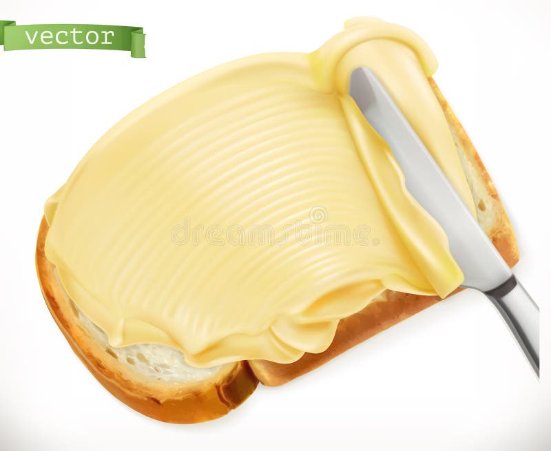 Messer und Butter auf Brot Ikone des Vektor 3d