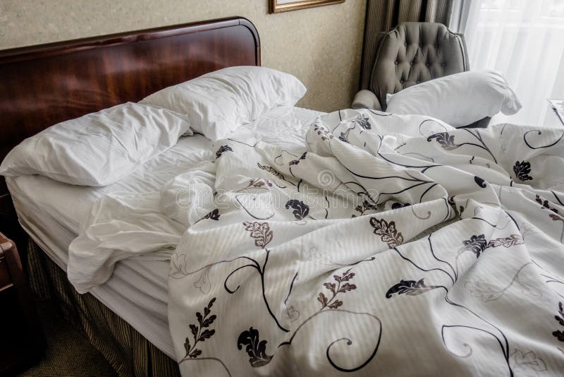 Messy Bed in the Morning stock photo. Image of horizontal 96281484