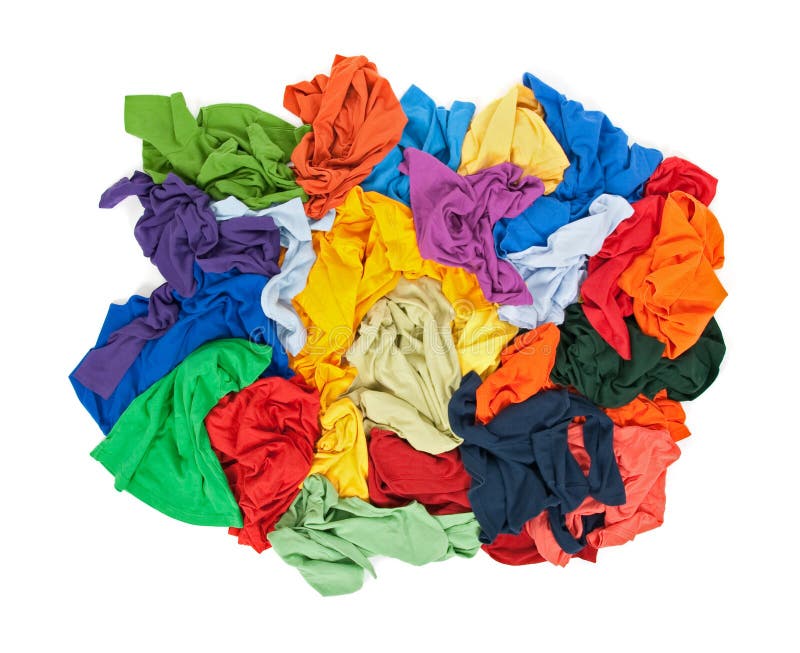 Messy colorful clothes from above stock photo