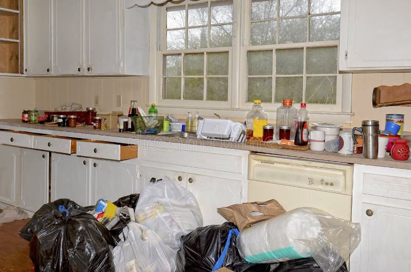 Messy Dirty Kitchen stock image. Image of counters