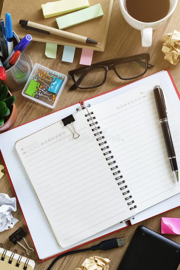 Messy Table with Blank Note and Tools Stock Photo - Image of supplies ...