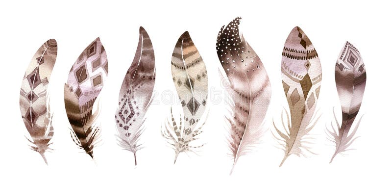 Met de hand getrokken waterverfschilderingen, vibrerend veerstel Boho-achtige vleugels illustratie geïsoleerd op wit Vogelvliegon