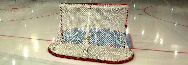 Meta vacía del hockey en pista de hielo. Vista lateral imagenes de archivo Meta vacía del hockey en pista de hielo. Vista lateral imagenes de archivo