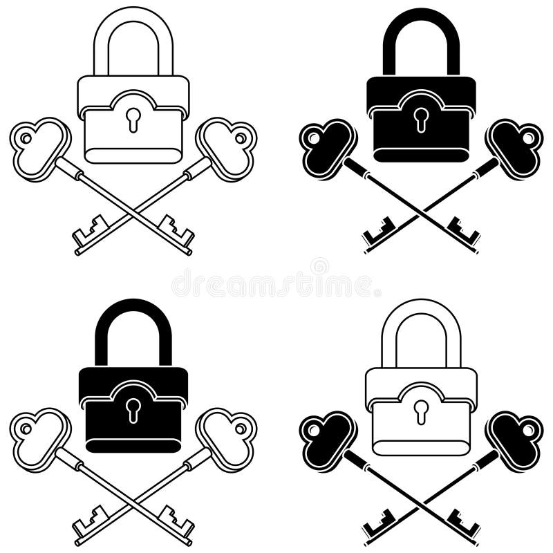 Vector design of Metal padlock with old keys, padlock and keys for locksmith. Vector design of Metal padlock with old keys, padlock and keys for locksmith