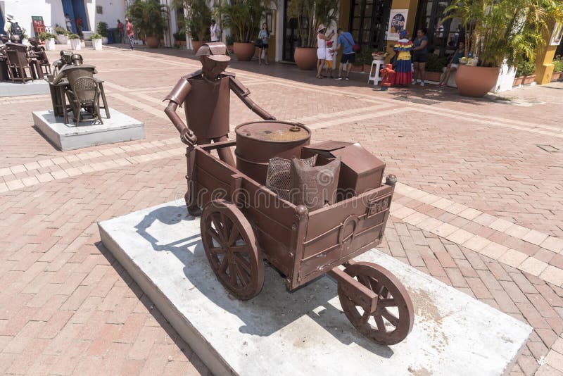 Metaalstandbeelden in het Plein San Pedro Claver Cartagena royalty-vrije stock foto's Metaalstandbeelden in het Plein San Pedro Claver Cartagena royalty-vrije stock foto's