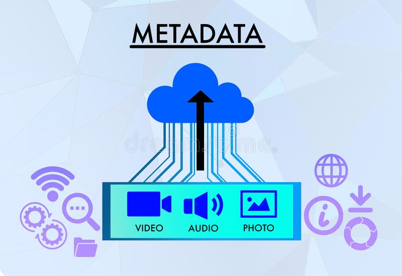 Metadata illustrations with image, audio and video upload icons royalty free illustration