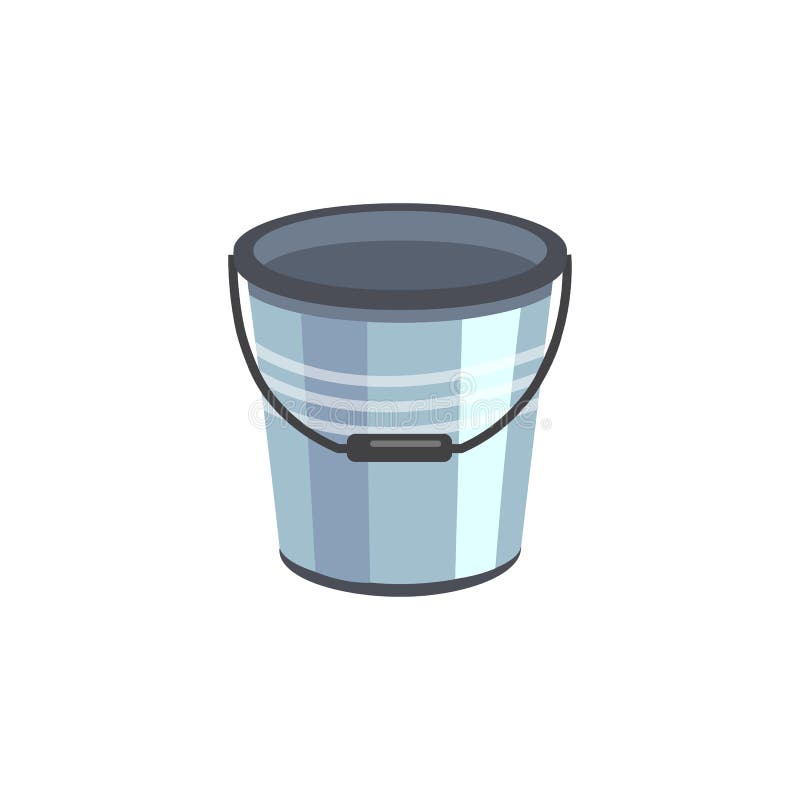 Metal aluminum or enamel bucket cartoon vector flat illustration icon isolated.