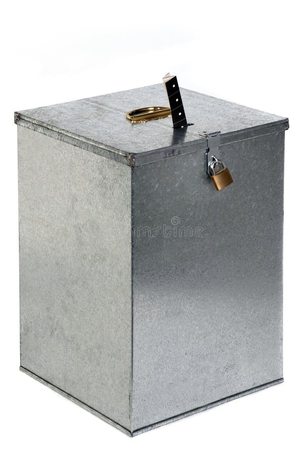 Metal ballot box with padlock ticket voting