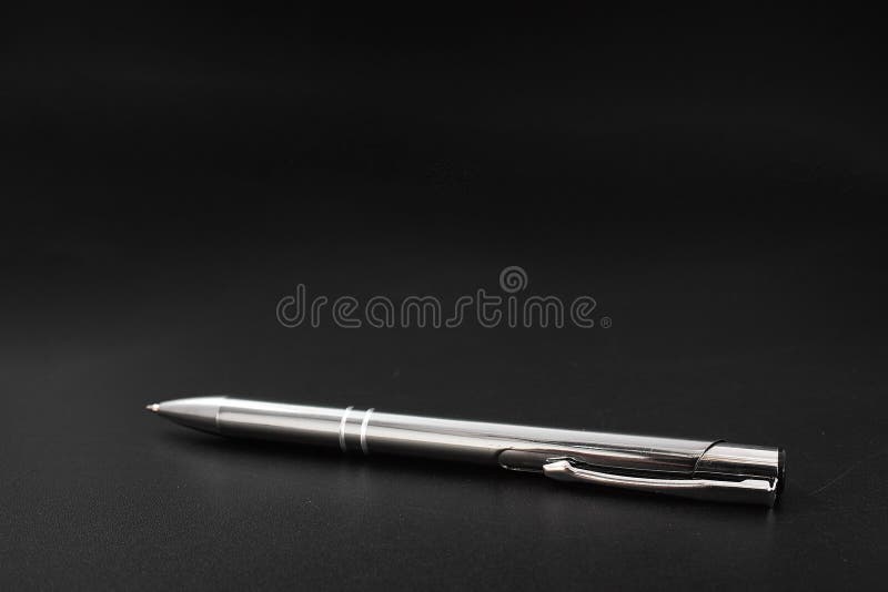 Metal Ballpoint Pen on a Black Background. Stock Image Image of
