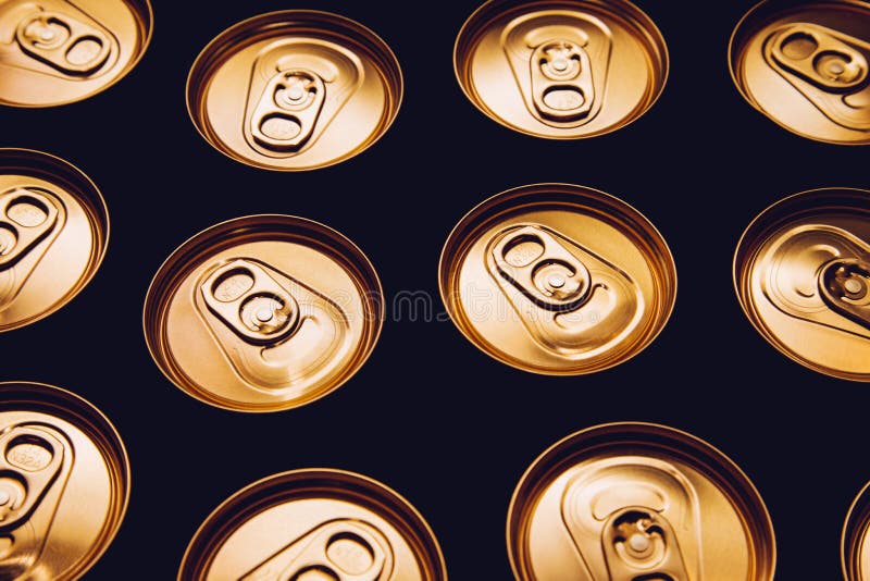 Metal Beer Cans Background Black Gold Row Stock Photo Image of circle