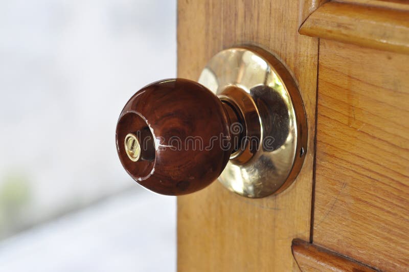 Metal Brass Door Knob Wood