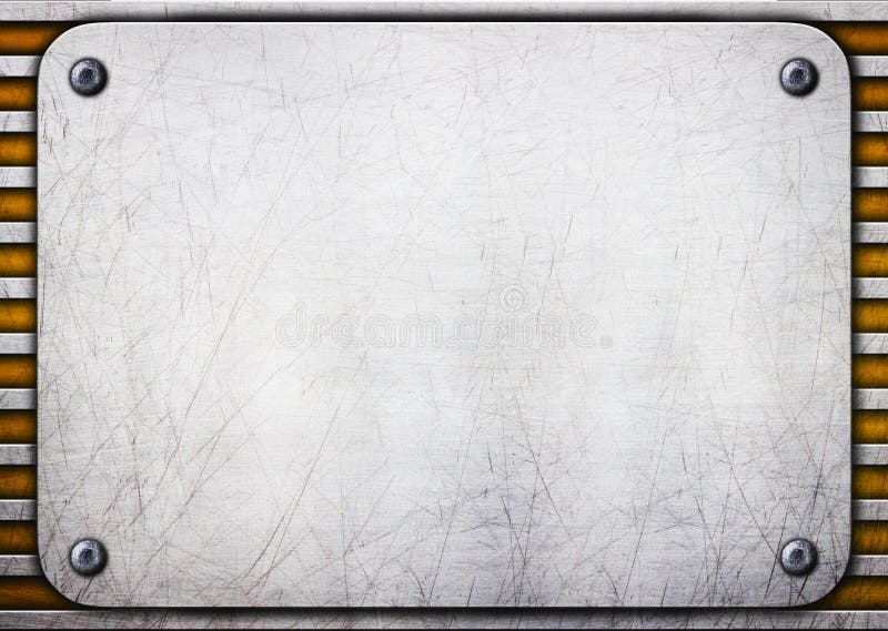 Metal brushed plate on iron perforated background royalty free illustration Metal brushed plate on iron perforated background royalty free illustration