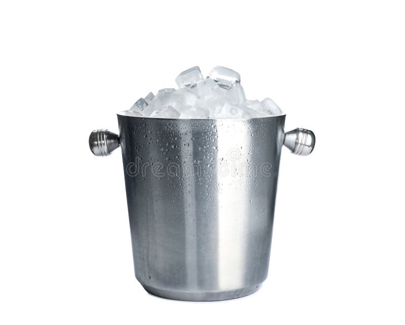 Metal Bucket with Ice Cubes Isolated Stock Image Image of frozen