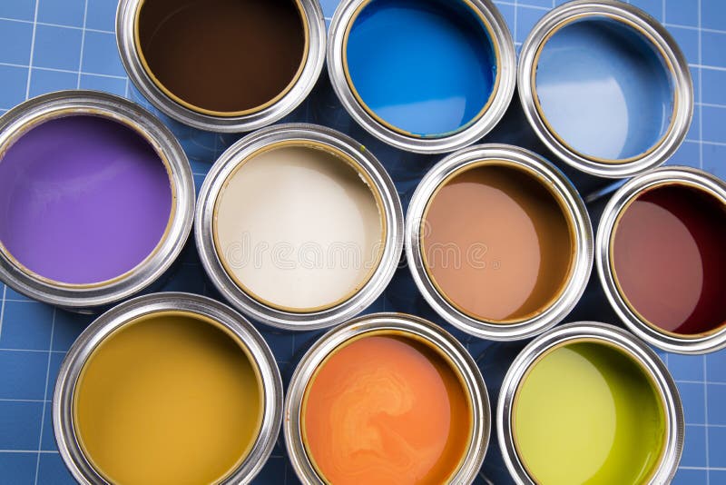 Metal Cans with Color Paint Stock Image Image of paint, print 136833979