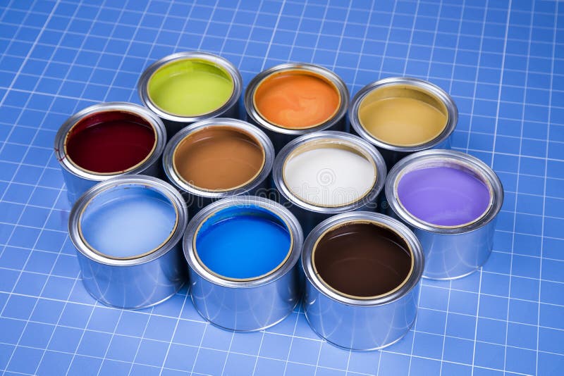 Metal Cans with Color Paint Stock Image Image of decoration, repair 136834501